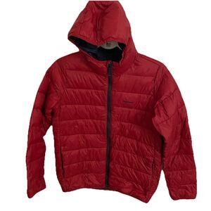 BARBOUR Jacket Kids XL 12/13 Red Hooded Puffer Full Zip Unisex Winter Ski Lined